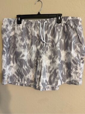 DSG Men's Gray Tie-Dye Swim Trunks with White Drawstring